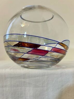 NOS Open Box Crystal Rose Bowl 5” Glass Vase Romania Round